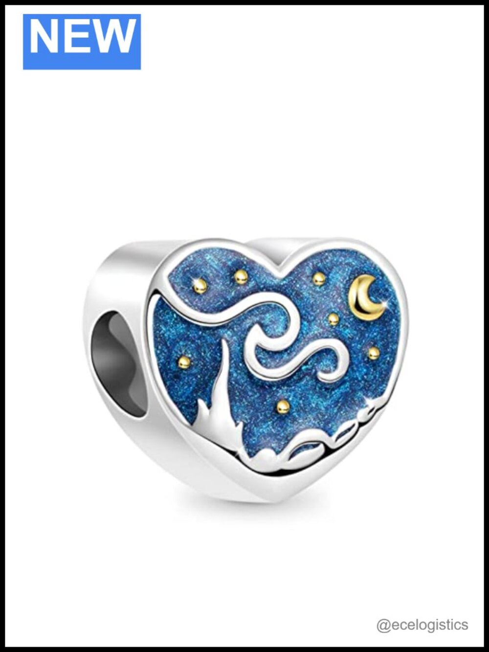 925 Sterling Silver Heart Charm Bead with Enamels